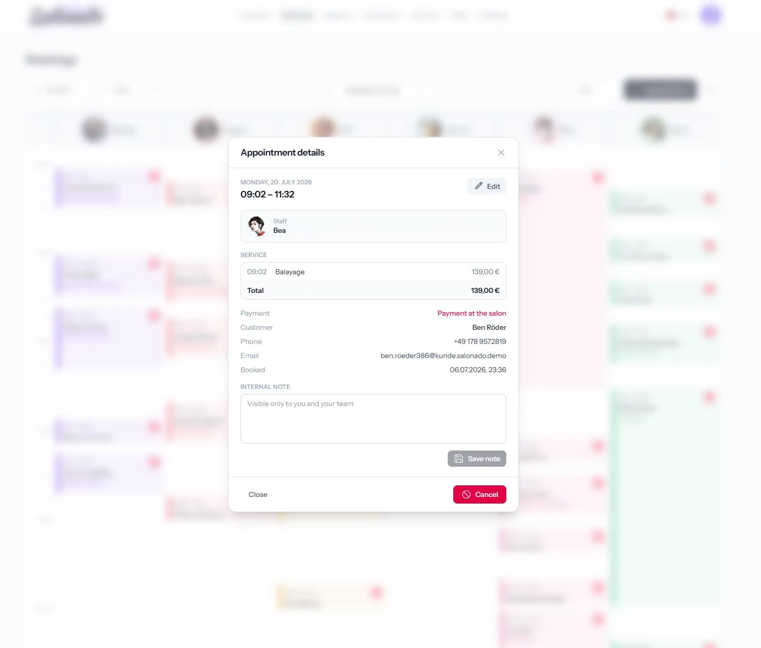 Dettagli di prenotazione nel gestionale Salonado
