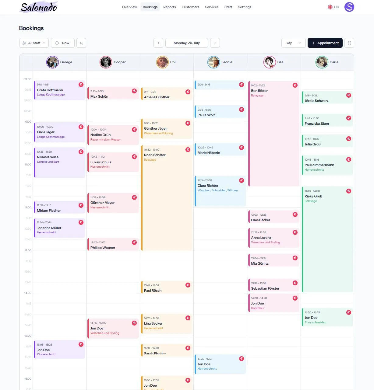 Calendario nel gestionale Salonado